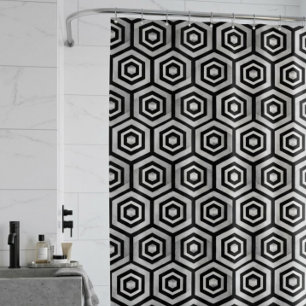 Shower Curtain Black White Hexagon Geometric