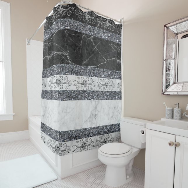 Shower Curtain Black & White Marble (In Situ)