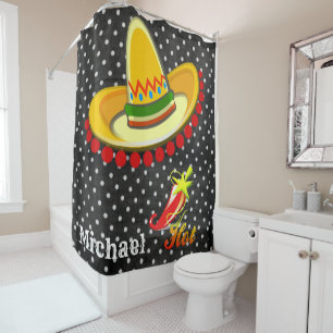 Shower Curtain Black White Polk a dot, Sombrero