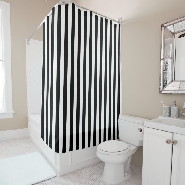 Shower Curtain Black & White Stripe (In Situ)