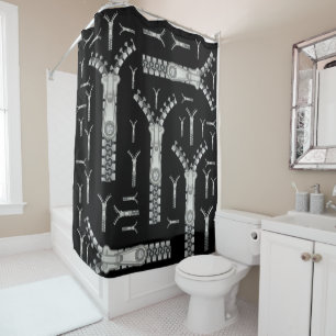 Shower Curtain Black Zippers