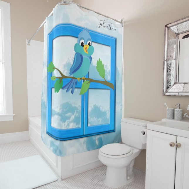 Shower Curtain Blue Bird (In Situ)