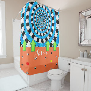 Shower Curtain Blue Black Green Arrows Abstract