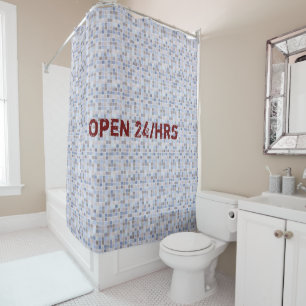 Shower Curtain Blue Brown Open 24 hrs