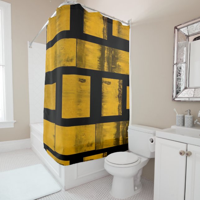 Shower Curtain Burnt Yellow Black (In Situ)