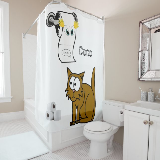 Shower Curtain Cat Toilet Paper (In Situ)