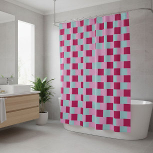Shower curtain, checkered, pink fuchsia curtain