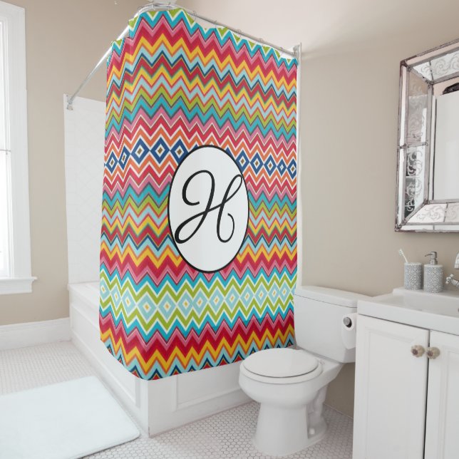 Shower Curtain Chevron Colours (In Situ)