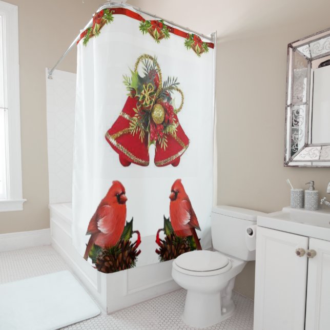 Shower Curtain Christmas Birds (In Situ)