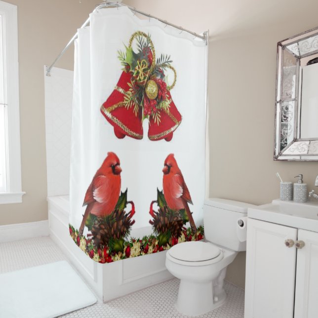 Shower Curtain Christmas Birds (In Situ)