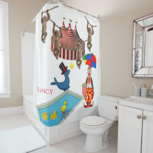 Shower Curtain Clown Zoo Circus Ducks Monkey