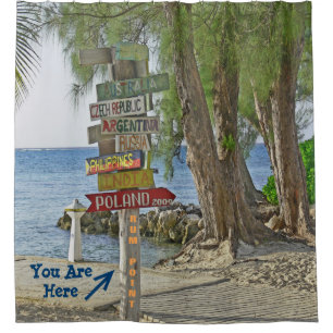 SHOWER CURTAIN/COLORFUL WOODEN WORLD COUNTRY SIGNS CURTAIN