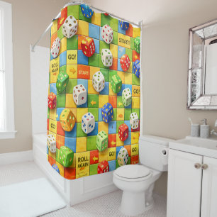 Shower curtain, colourful board game dice pattern  curtain