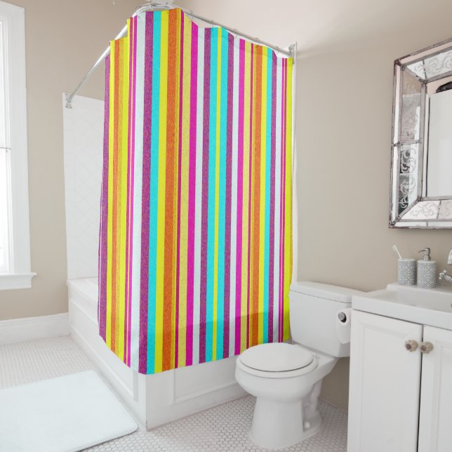 Shower Curtain Colourful Stripe (In Situ)