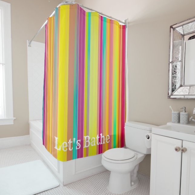 Shower Curtain Colourful Stripe Let's Bathe (In Situ)