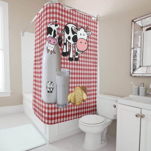 Shower Curtain Country Cow Red Plaid Bread Milk (In Situ)