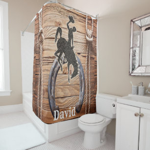 Shower Curtain Country Cowboy Wood Rope Horse Shoe