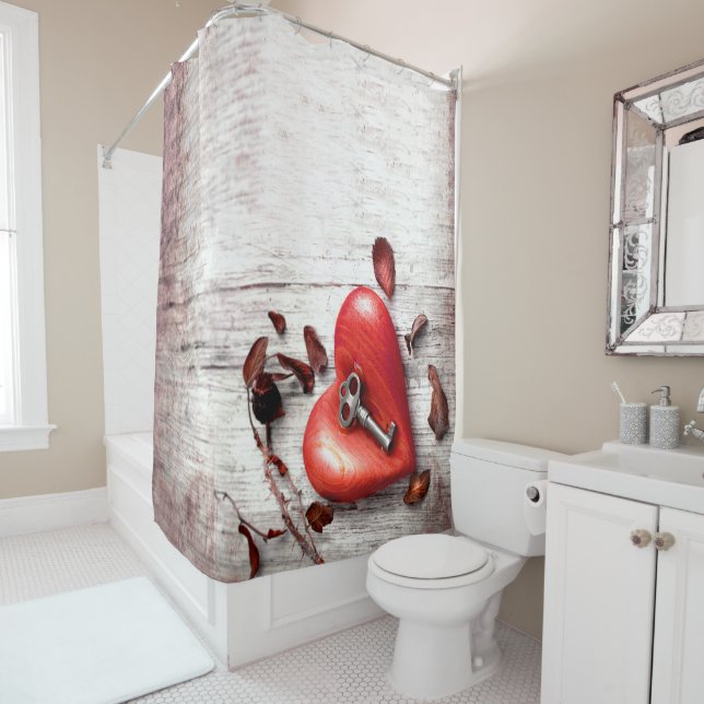 Shower Curtain Country Wood Key to my Heart Rustic (In Situ)