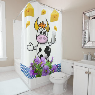 Shower Curtain Cow Milk Cheese Blue Plaid