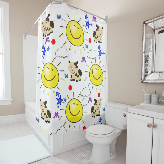 Shower Curtain Cow Sun Clouds Stars (In Situ)