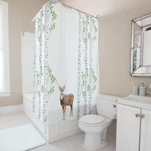 Shower Curtain Deer Doe Buck Forest Woodland Hunti