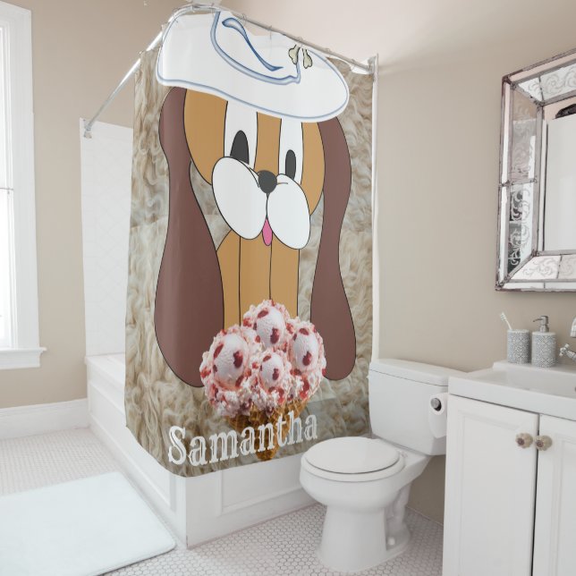 Shower Curtain Dog Ice Cream (In Situ)