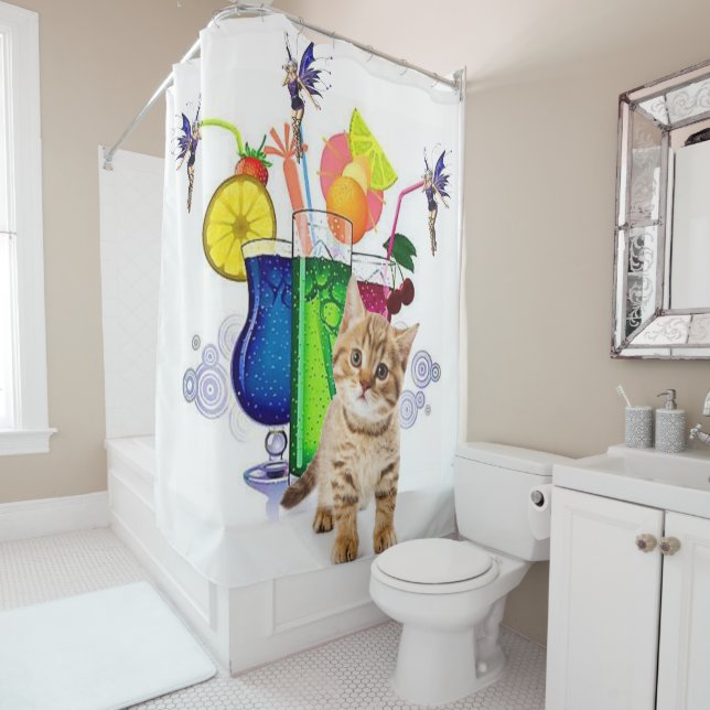 Shower Curtain Drink Kitten Fairy (In Situ)