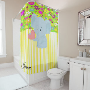 Shower Curtain Elephant Yellow Stripe