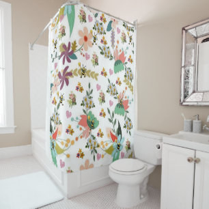 Shower Curtain Floral Bumblebee
