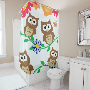 Shower Curtain Floral Owls Butterfly