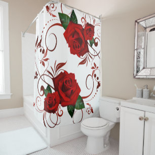 Shower Curtain Floral Red Rose