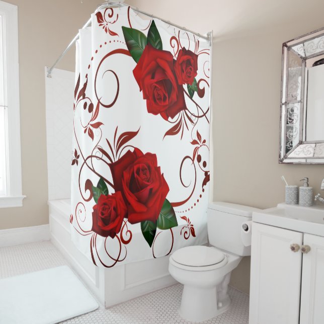 Shower Curtain Floral Red Rose (In Situ)