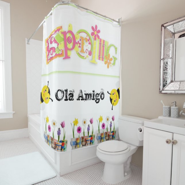 Shower Curtain Floral Spring Bumblebee (In Situ)