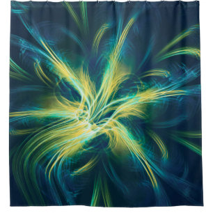 Shower Curtain Fractal Flower Blue Palette