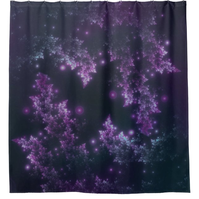 Shower Curtain Fractal Leaves Violet Glow (Front)