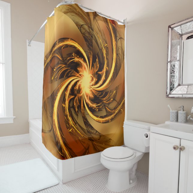 Shower Curtain Fractal Twisted Glow Yellow (In Situ)
