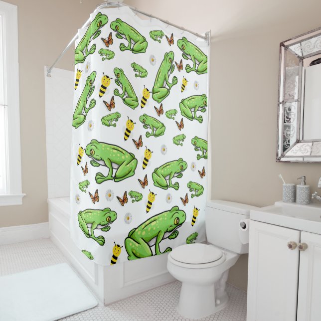 Shower Curtain Frog Bumblebee Butterfly (In Situ)