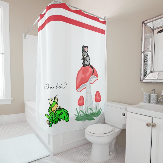 Shower Curtain Frog Mouse Wanna Bathe Stripe (In Situ)