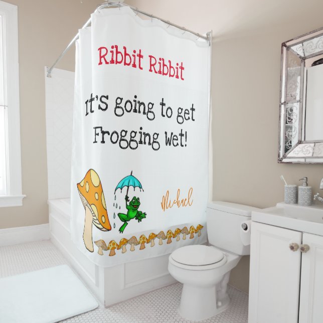 Shower Curtain Frog, Ribbit Mushroom Frogging Wet (In Situ)
