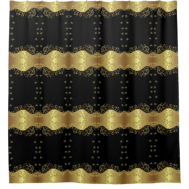 Shower Curtain--Gold Swirls & Black Shower Curtain (Front)