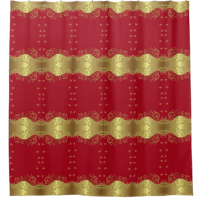 Shower Curtain--Gold Swirls & Red Shower Curtain (Front)