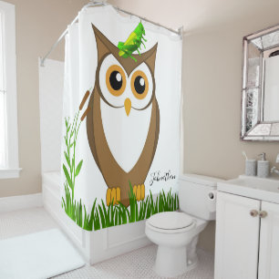 Shower Curtain Grasshopper Owl