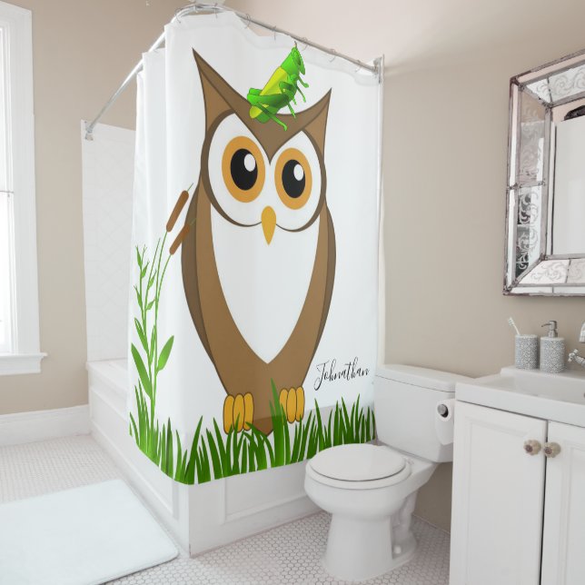 Shower Curtain Grasshopper Owl (In Situ)