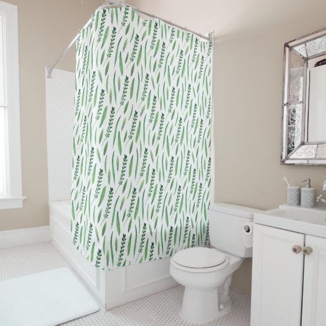 Shower Curtain - Green Leaves Pattern (In Situ)