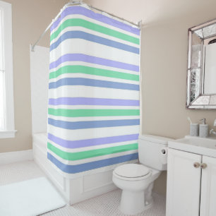 Shower Curtain Green Purple Stripe