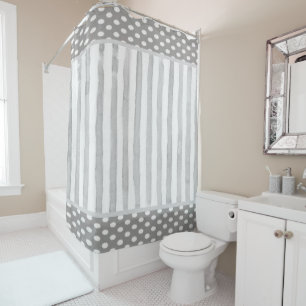 Shower Curtain Grey White Stripe