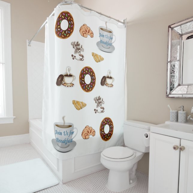 Shower Curtain Happy Birthday Coffee Doughnuts (In Situ)