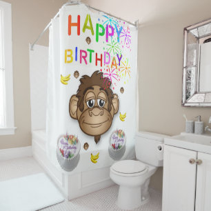 Shower Curtain Happy Birthday Monkey