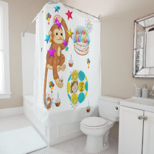 Shower Curtain Happy Birthday Monkey 2 yr. old