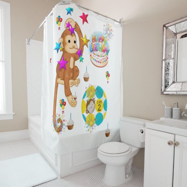 Shower Curtain Happy Birthday Monkey 2 yr. old (In Situ)